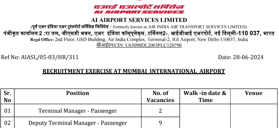 AIASL BHARTI 2024