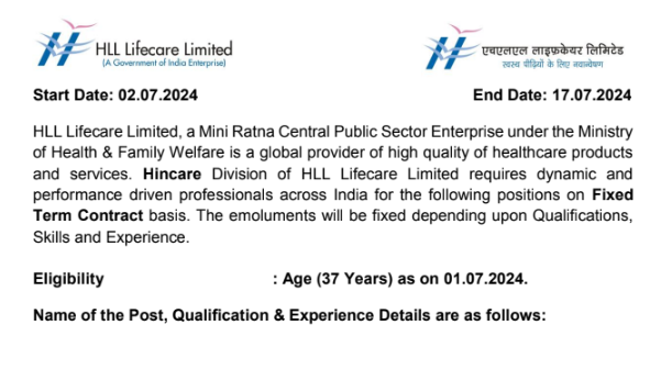 HLL Lifecare Bharti 2024